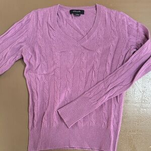 Purple V-Neck Cable Knit Sweater